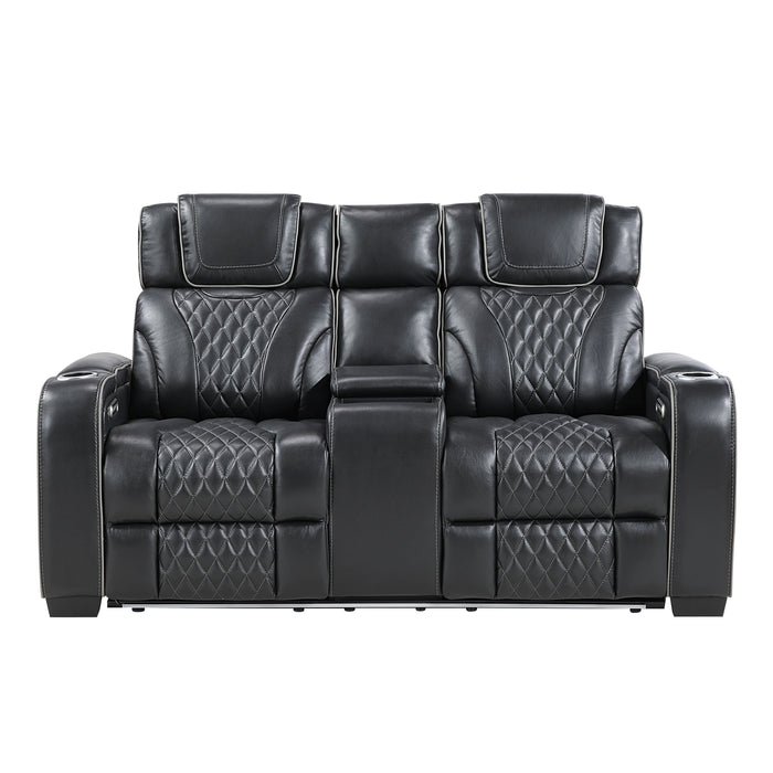 Apex-Power Double Reclining Love Seat with Center Console, Power Headrests, Storage Arms with Cup Holders, Wireless charger, Air Massage and Heat, LED Lighting and Charging Ports image