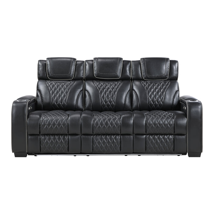 Apex-Power Double Reclining Sofa with Center Drop-Down Cup Holders, Power Headrests, Storage Arms with Cup holders, Reading Lights, Wireless Charger, Air Massage and Heat, LED Lighting and Charging Ports image
