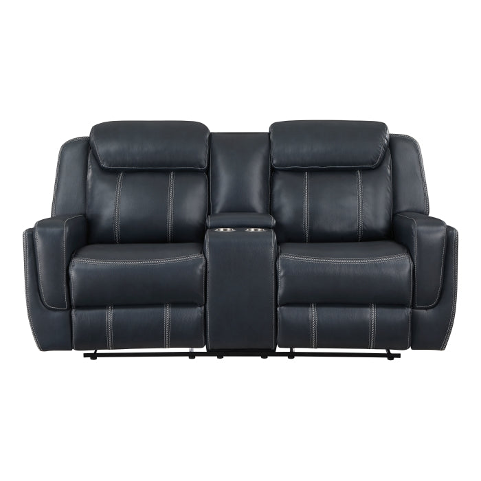 8516BU-2 - Double Reclining Love Seat with Center Console, Receptacles and USB Ports
