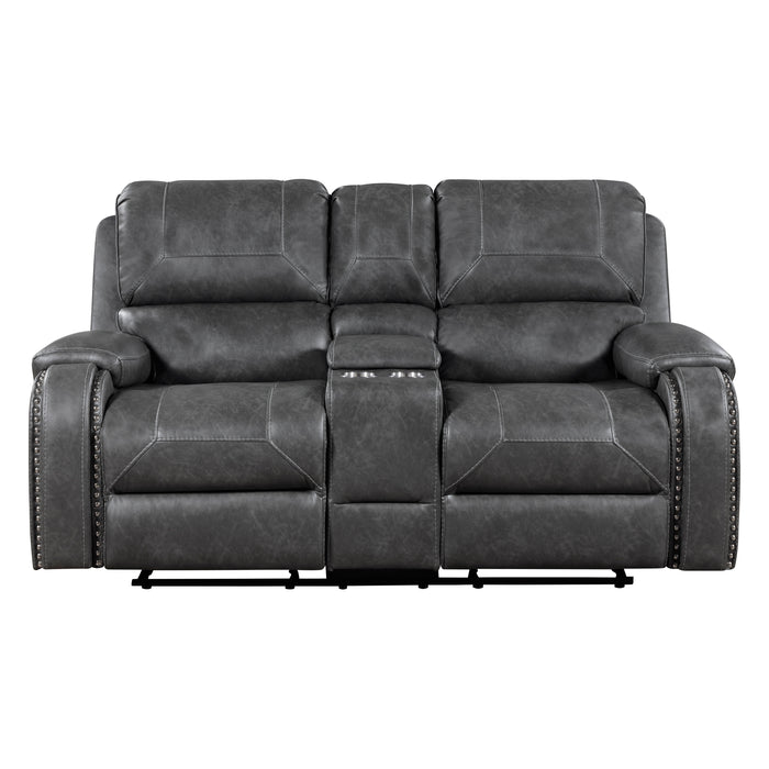 Newnan-Double Glider Reclining Love Seat with Center Console, Receptacles and USB Ports image