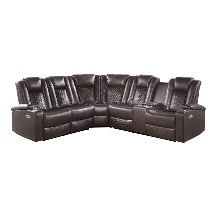 Caelan-(3)3-Piece Power Reclining Sectional with Drop-Down Cup Holders, Reading Lights, Console, Storage Arms with Cup holders image