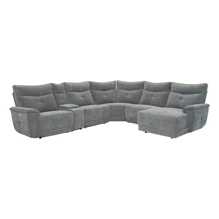 Tesoro-(6)6-Piece Modular Power Reclining Sectional with Power Headrests, Right Chaise and USB Ports image