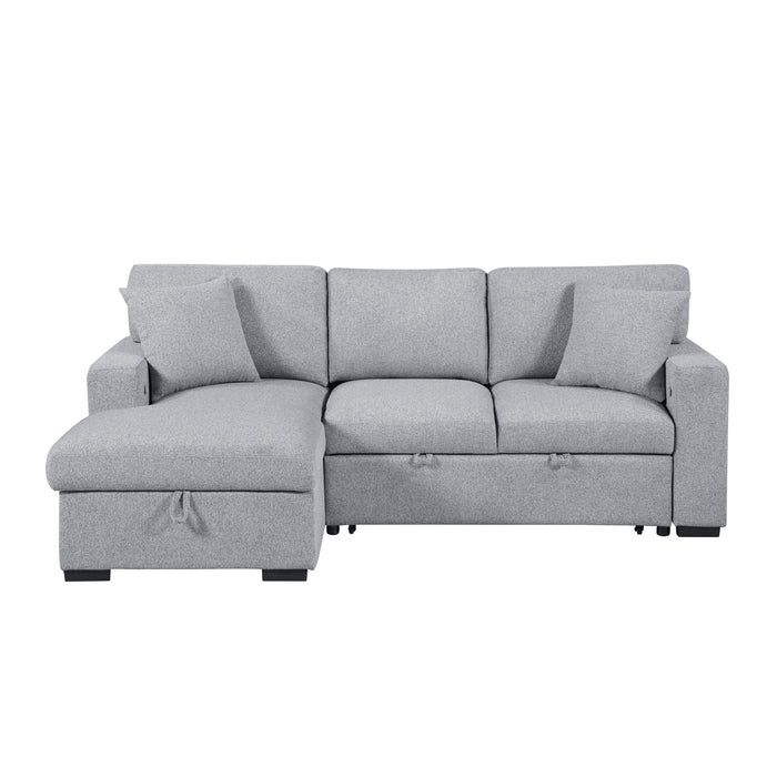 Pompano-(2)Sectional with Left Chaise, Pull-out Bed, Hidden Storages and Shelves, Charging Ports image