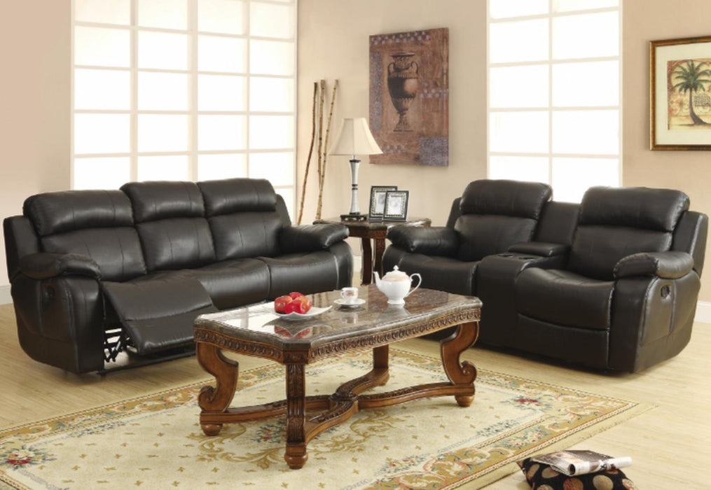 Homelegance Furniture Marille Double Glider Reclining Loveseat with Center Console in Black