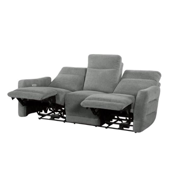 Homelegance Furniture Edition Power Double Lay Flat Reclining Sofa in Dove Grey 9804DV-3PWH