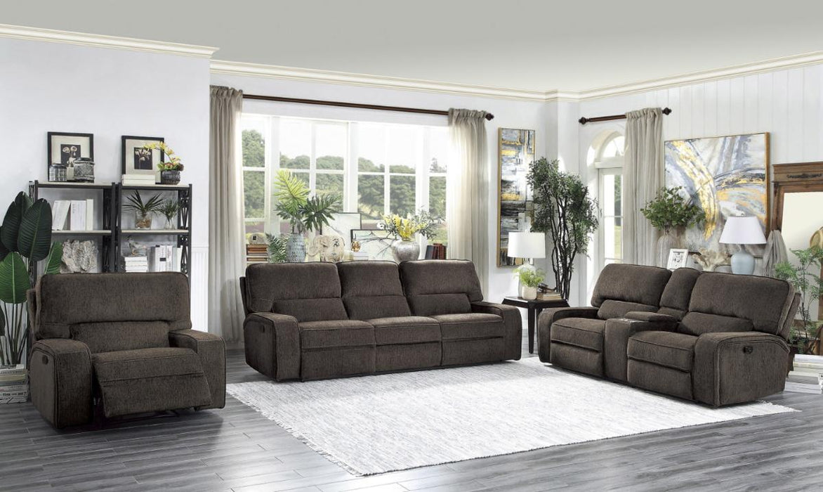Homelegance Furniture Borneo Double Glider Reclining Loveseat in Chocolate