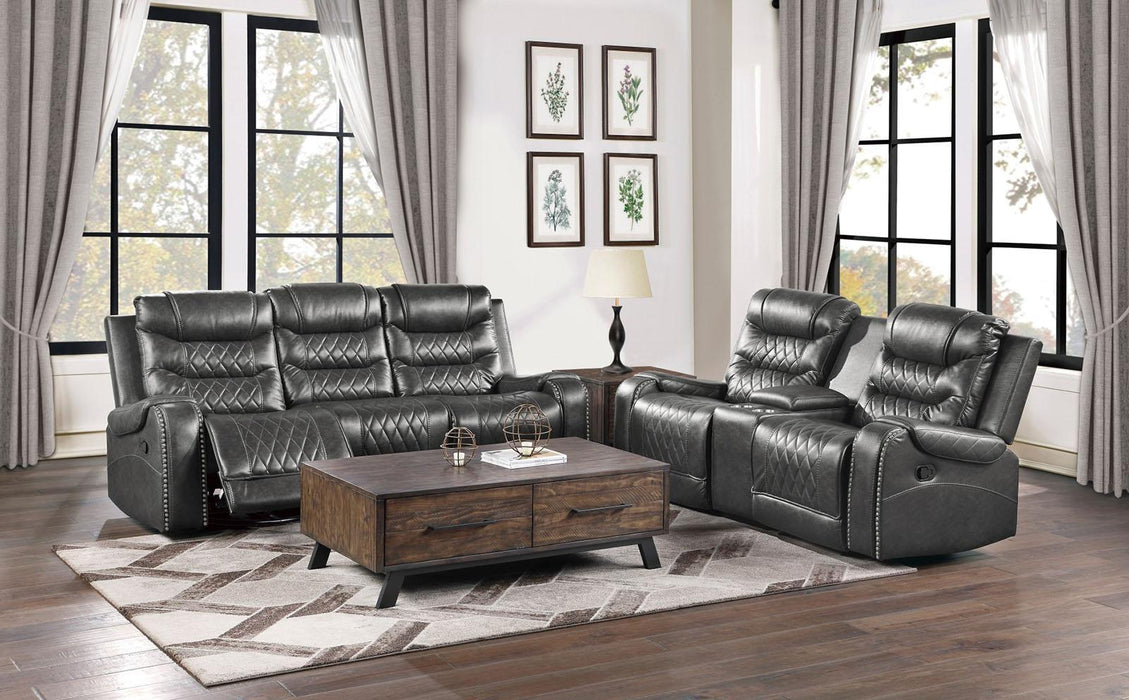 Homelegance Furniture Putnam Double Glider Reclining Loveseat in Gray 9405GY-2
