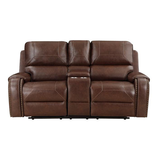 8549BRW-2 - Double Glider Reclining Love Seat with Center Console, Receptacles and USB Ports image