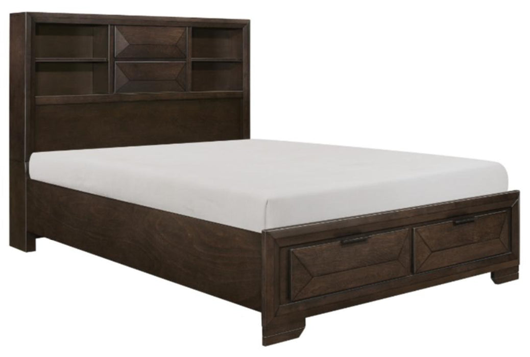 Chesky Queen Bookcase Bed with Footboard Storage in Warm Espresso 1753-1