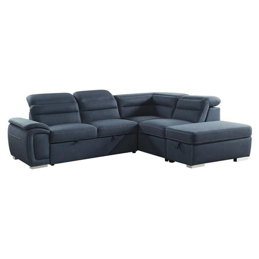 8277NBU - (3)3-Piece Sectional with Adjustable Headrests, Pull-out Bed and Right Chaise with Storage Ottoman image