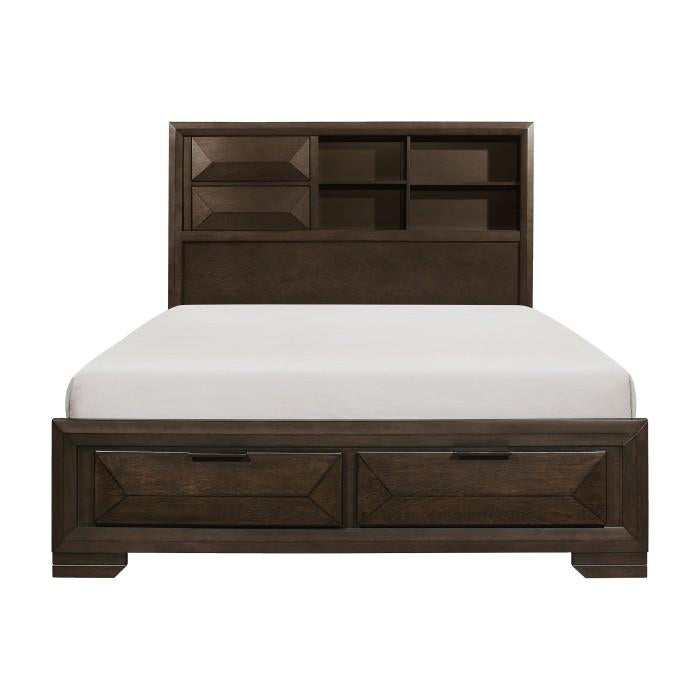 Chesky Queen Bookcase Bed with Footboard Storage in Warm Espresso 1753-1